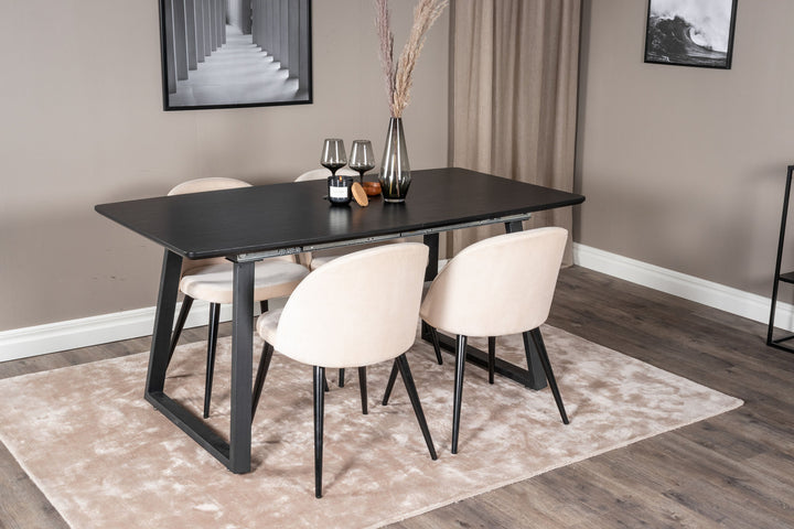 Venture Home Inca Extentiontable - Black top / black Legs+Velvet Dining Chair - Beige / Black_4