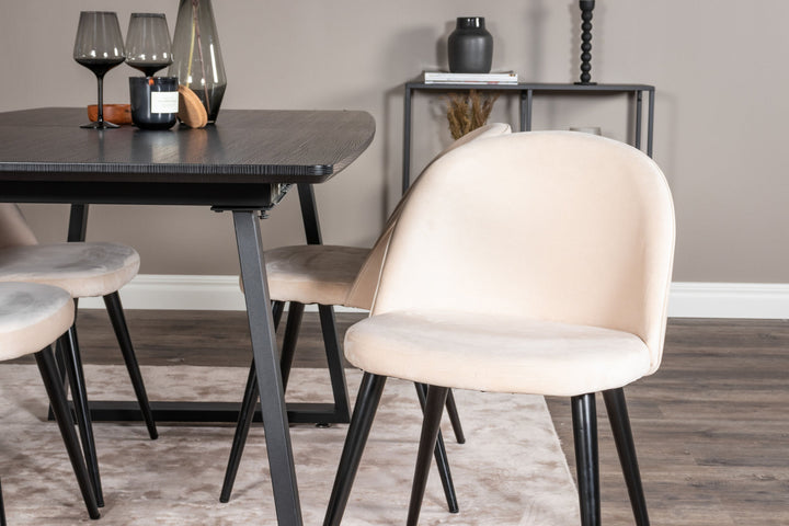 Venture Home Inca Extentiontable - Black top / black Legs+Velvet Dining Chair - Beige / Black_4