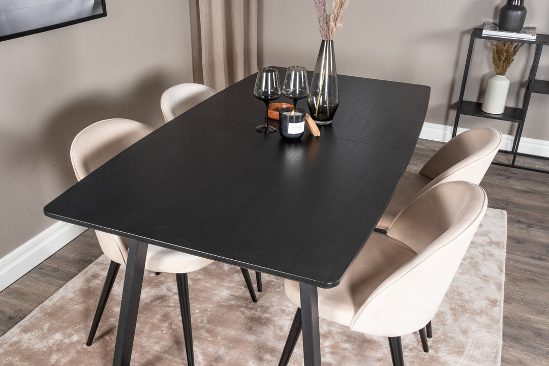 Venture Home Inca Extentiontable - Black top / black Legs+Velvet Dining Chair - Beige / Black_4