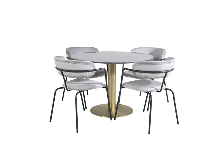 Venture Home Estelle Round Dining Table ø106 H75 - Black / Brass+Arrow armchair - Black Legs - Grey Velvet_4