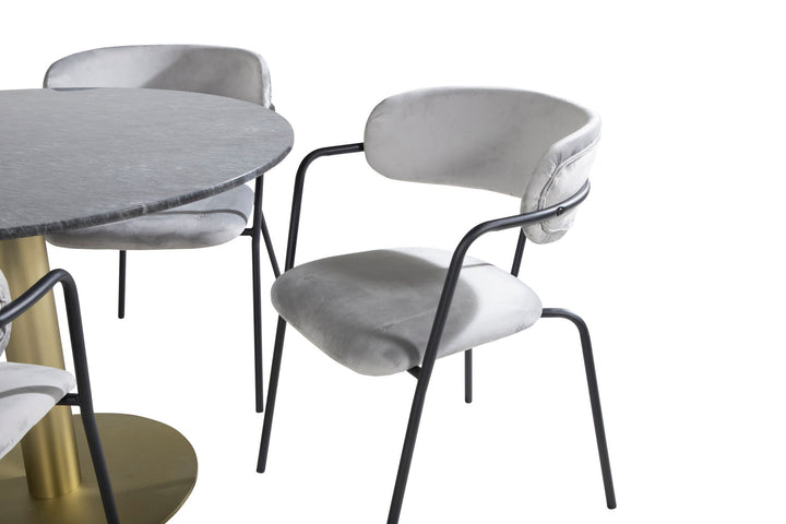 Venture Home Estelle Round Dining Table ø106 H75 - Black / Brass+Arrow armchair - Black Legs - Grey Velvet_4