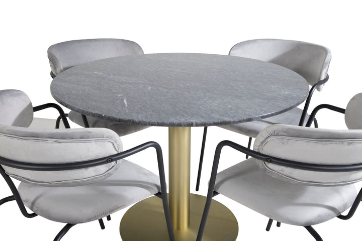 Venture Home Estelle Round Dining Table ø106 H75 - Black / Brass+Arrow armchair - Black Legs - Grey Velvet_4