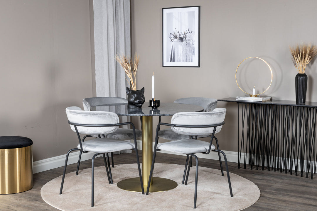 Venture Home Estelle Round Dining Table ø106 H75 - Black / Brass+Arrow armchair - Black Legs - Grey Velvet_4