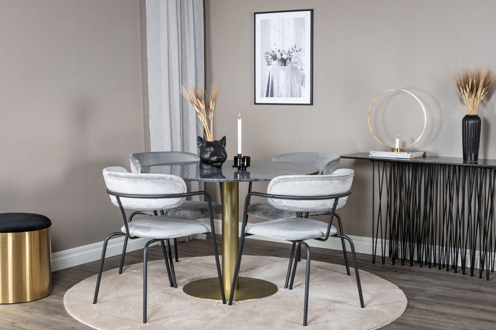 Venture Home Estelle Round Dining Table ø106 H75 - Black / Brass+Arrow armchair - Black Legs - Grey Velvet_4