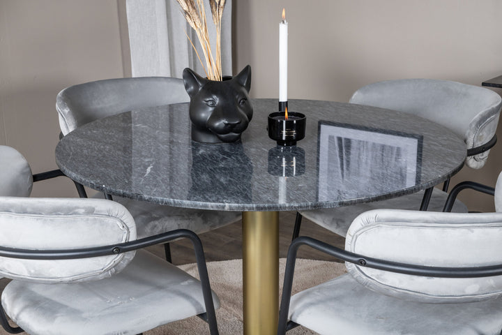 Venture Home Estelle Round Dining Table ø106 H75 - Black / Brass+Arrow armchair - Black Legs - Grey Velvet_4