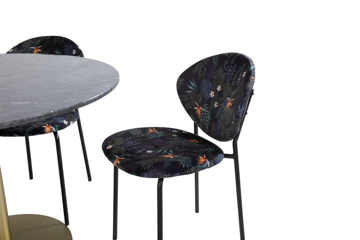 Venture Home Estelle Round Dining Table ø106 H75 - Black / Brass+Vault Dining Chair - Black legs - Black Flower printed fabric_4