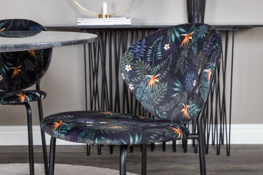 Venture Home Estelle Round Dining Table ø106 H75 - Black / Brass+Vault Dining Chair - Black legs - Black Flower printed fabric_4
