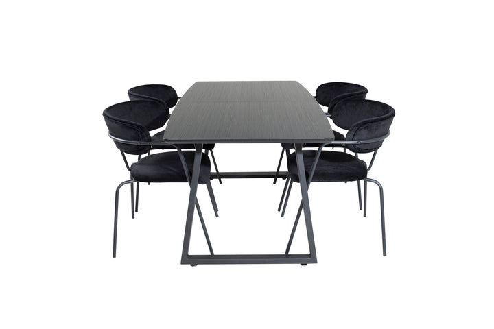 Venture Home Inca Extentiontable - Black top / black Legs+Arrow armchair - Black Legs - Black Velvet_4