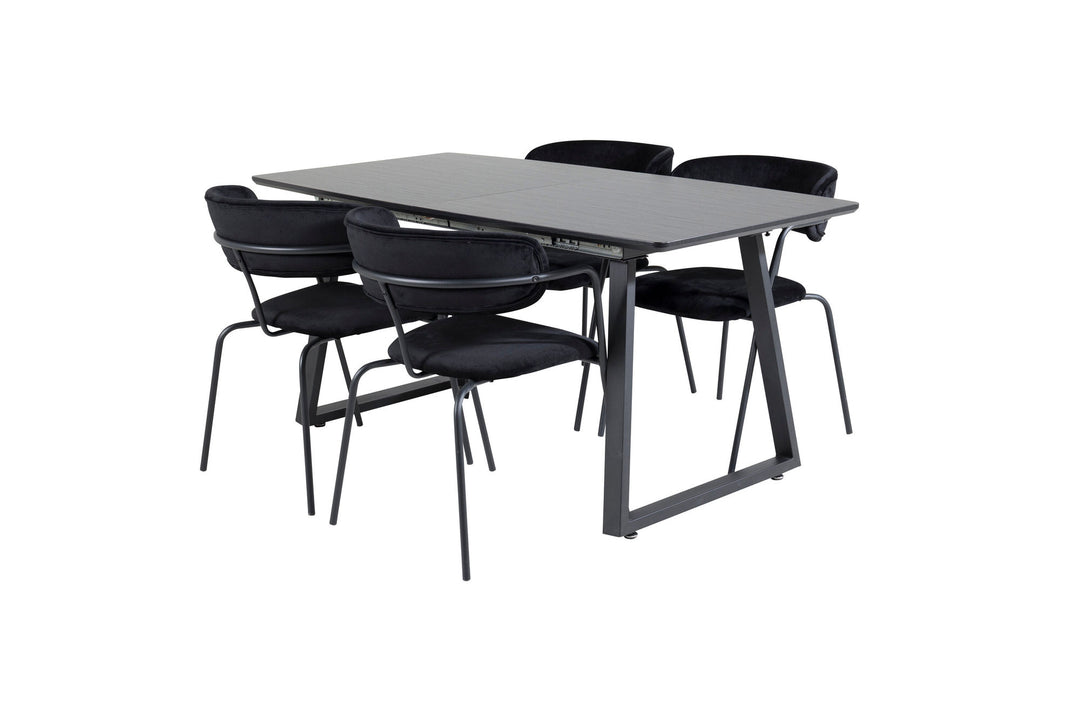 Venture Home Inca Extentiontable - Black top / black Legs+Arrow armchair - Black Legs - Black Velvet_4