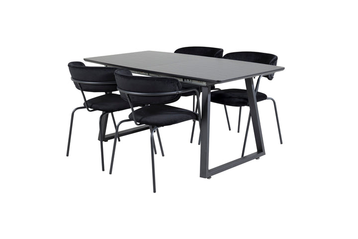 Venture Home Inca Extentiontable - Black top / black Legs+Arrow armchair - Black Legs - Black Velvet_4