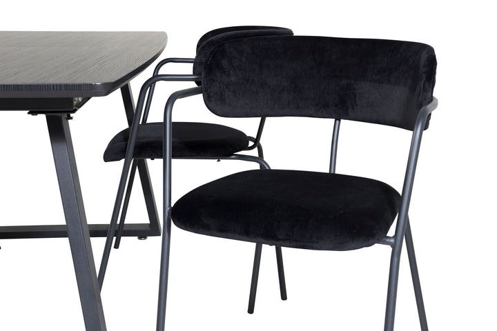 Venture Home Inca Extentiontable - Black top / black Legs+Arrow armchair - Black Legs - Black Velvet_4