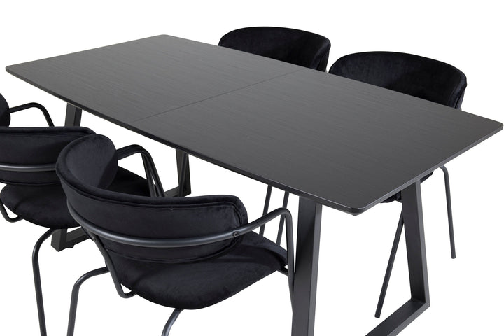 Venture Home Inca Extentiontable - Black top / black Legs+Arrow armchair - Black Legs - Black Velvet_4