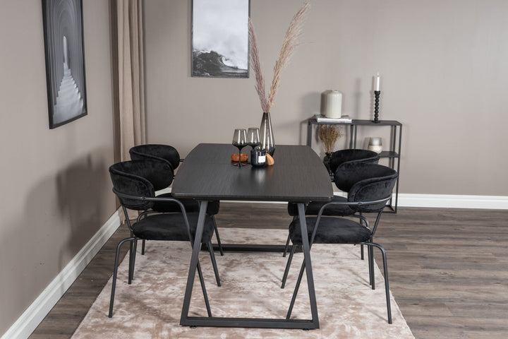 Venture Home Inca Extentiontable - Black top / black Legs+Arrow armchair - Black Legs - Black Velvet_4