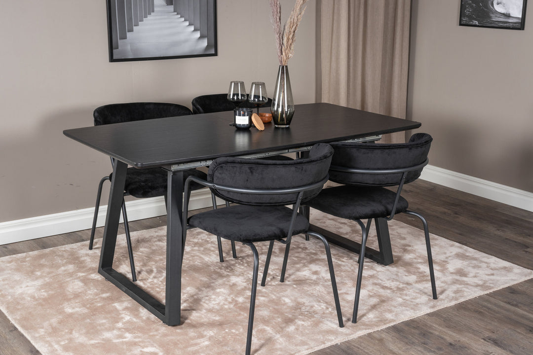 Venture Home Inca Extentiontable - Black top / black Legs+Arrow armchair - Black Legs - Black Velvet_4