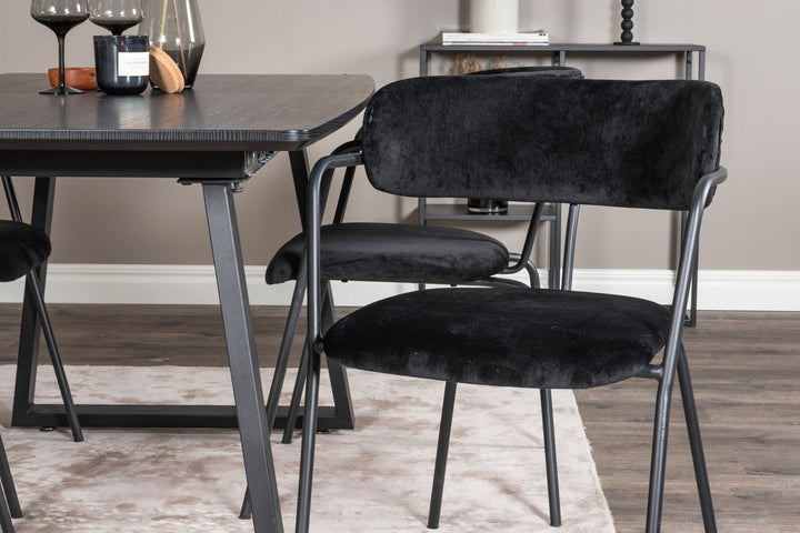 Venture Home Inca Extentiontable - Black top / black Legs+Arrow armchair - Black Legs - Black Velvet_4