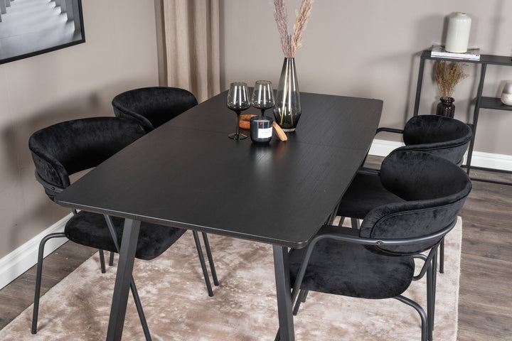 Venture Home Inca Extentiontable - Black top / black Legs+Arrow armchair - Black Legs - Black Velvet_4