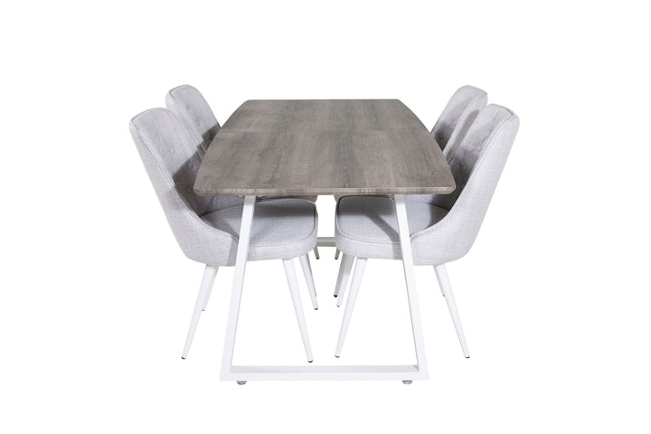 Venture Home Inca Extentiontable - grey "oak" / white Legs+Velvet Deluxe Dining Chair - White Legs - Light Grey Fabric_4