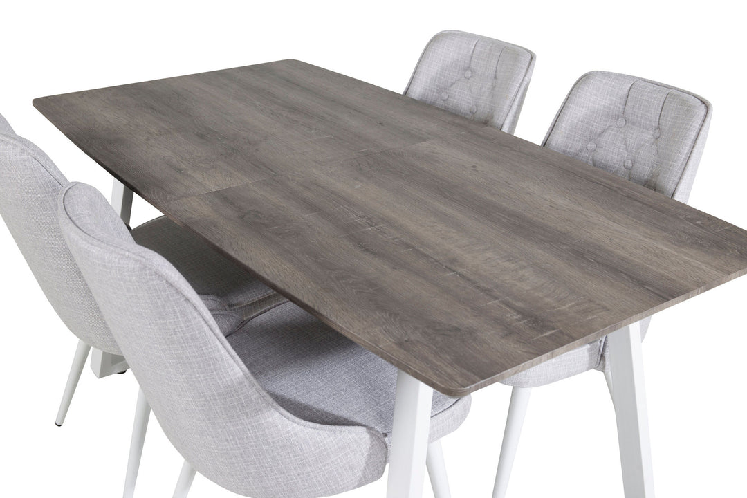 Venture Home Inca Extentiontable - grey "oak" / white Legs+Velvet Deluxe Dining Chair - White Legs - Light Grey Fabric_4