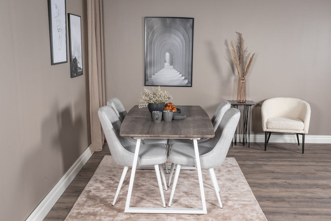 Venture Home Inca Extentiontable - grey "oak" / white Legs+Velvet Deluxe Dining Chair - White Legs - Light Grey Fabric_4