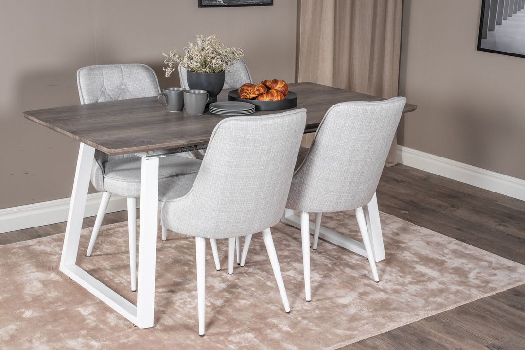 Venture Home Inca Extentiontable - grey "oak" / white Legs+Velvet Deluxe Dining Chair - White Legs - Light Grey Fabric_4