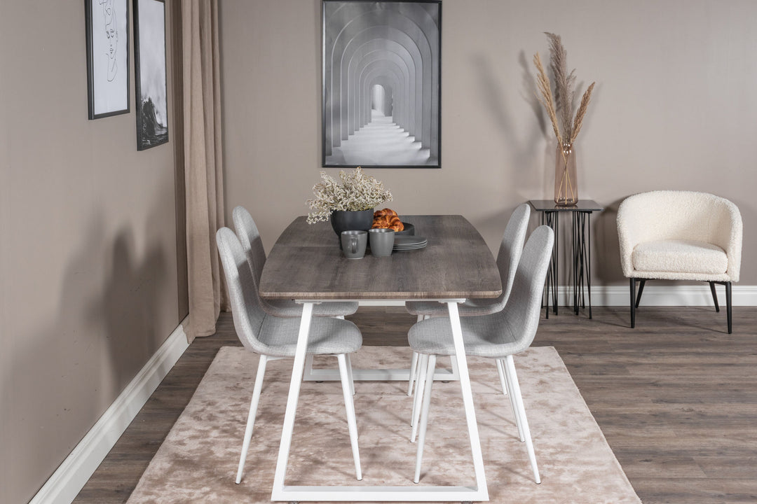 Venture Home Inca Extentiontable - grey "oak" / white Legs+Polar Dining Chair - White Legs - Light Grey Fabric_4