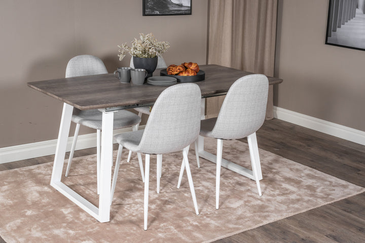 Venture Home Inca Extentiontable - grey "oak" / white Legs+Polar Dining Chair - White Legs - Light Grey Fabric_4