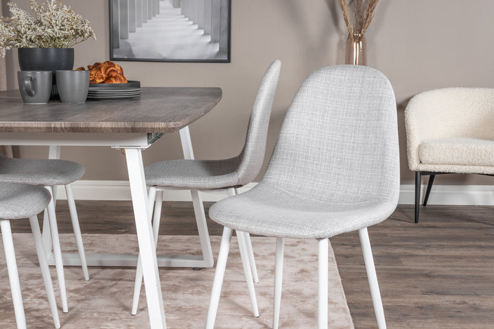 Venture Home Inca Extentiontable - grey "oak" / white Legs+Polar Dining Chair - White Legs - Light Grey Fabric_4
