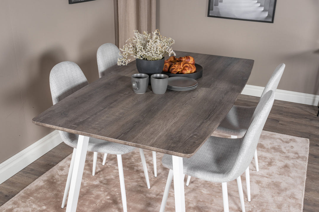 Venture Home Inca Extentiontable - grey "oak" / white Legs+Polar Dining Chair - White Legs - Light Grey Fabric_4