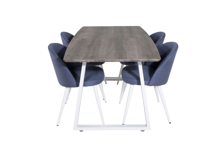Venture Home Inca Extentiontable - grey "oak" / white Legs+Velvet Dining Chiar - White legs - Blue Fabric_4