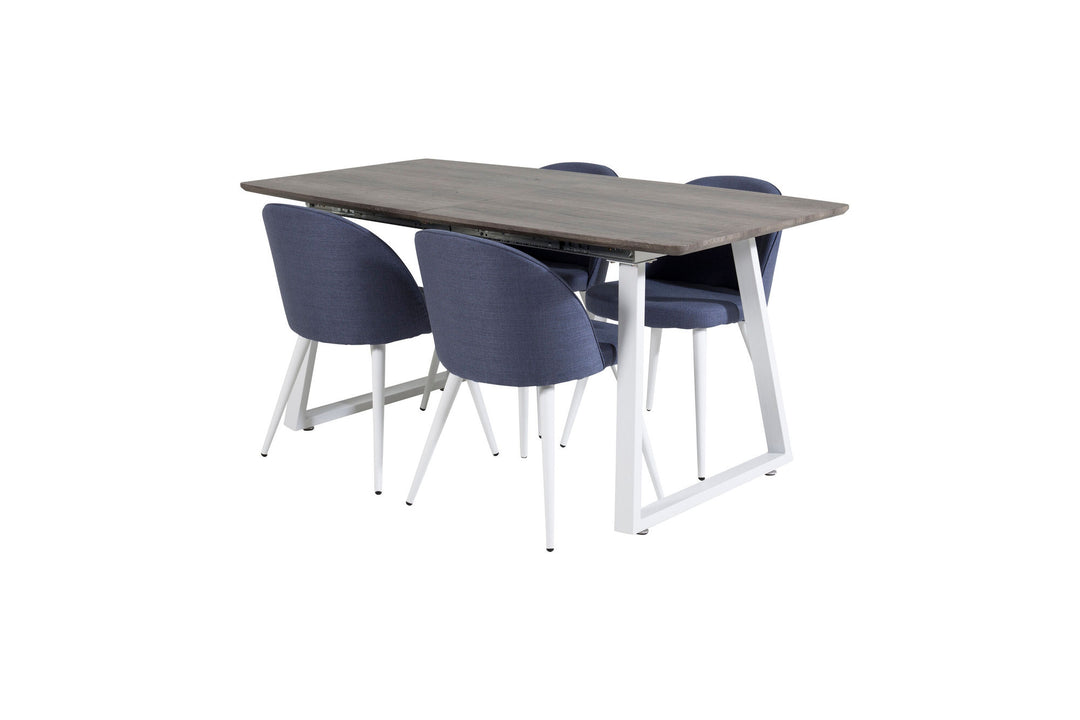 Venture Home Inca Extentiontable - grey "oak" / white Legs+Velvet Dining Chiar - White legs - Blue Fabric_4