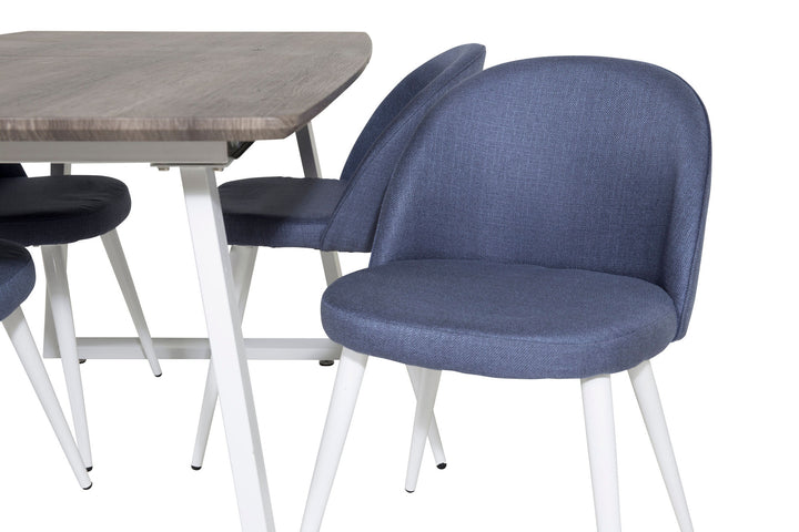 Venture Home Inca Extentiontable - grey "oak" / white Legs+Velvet Dining Chiar - White legs - Blue Fabric_4
