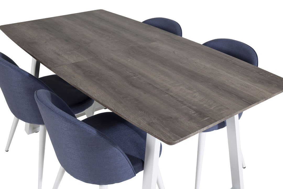 Venture Home Inca Extentiontable - grey "oak" / white Legs+Velvet Dining Chiar - White legs - Blue Fabric_4