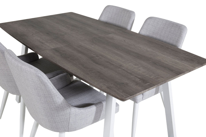 Venture Home Inca Extentiontable - grey "oak" / white Legs+Plaza Dining chair - White legs - Light Grey Fabric_4