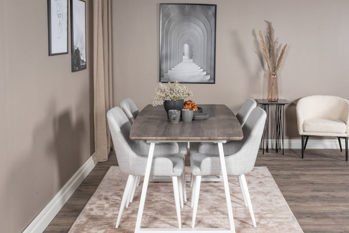 Venture Home Inca Extentiontable - grey "oak" / white Legs+Plaza Dining chair - White legs - Light Grey Fabric_4