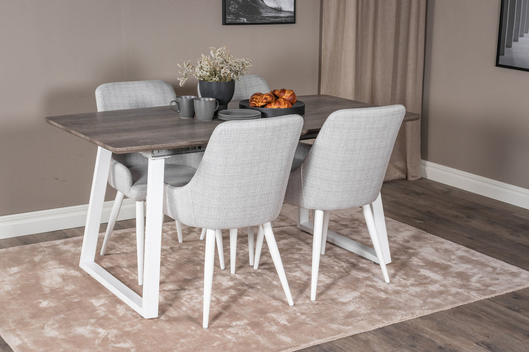 Venture Home Inca Extentiontable - grey "oak" / white Legs+Plaza Dining chair - White legs - Light Grey Fabric_4