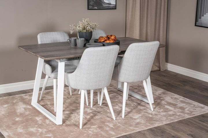 Venture Home Inca Extentiontable - grey "oak" / white Legs+Plaza Dining chair - White legs - Light Grey Fabric_4