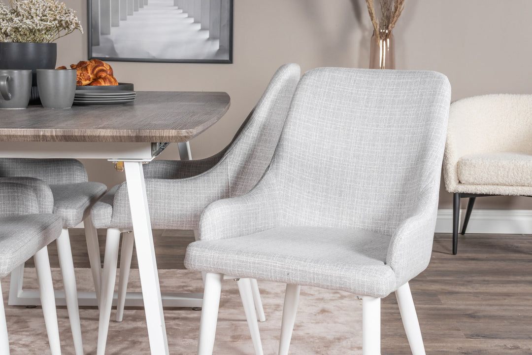Venture Home Inca Extentiontable - grey "oak" / white Legs+Plaza Dining chair - White legs - Light Grey Fabric_4