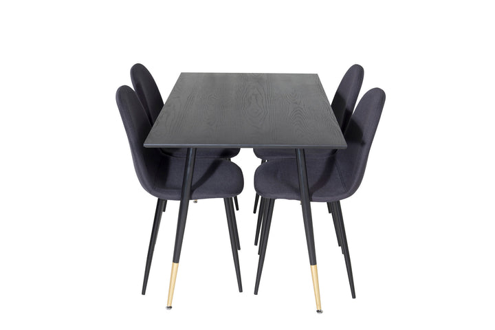Venture Home Dipp Dining Table - 120 cm - Black Veneer - Black Legs w. Brass dipp+Polar Dining Chair - Black Legs - Black Fabric_4