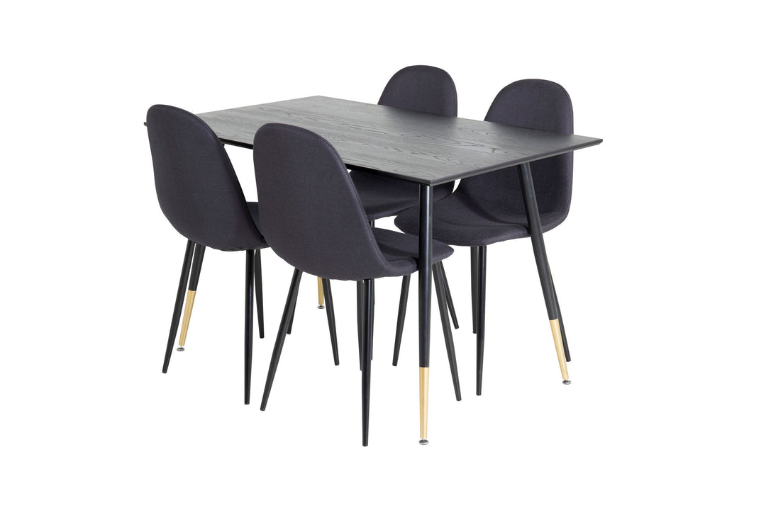 Venture Home Dipp Dining Table - 120 cm - Black Veneer - Black Legs w. Brass dipp+Polar Dining Chair - Black Legs - Black Fabric_4