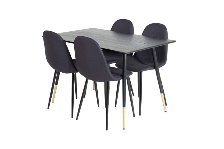 Venture Home Dipp Dining Table - 120 cm - Black Veneer - Black Legs w. Brass dipp+Polar Dining Chair - Black Legs - Black Fabric_4
