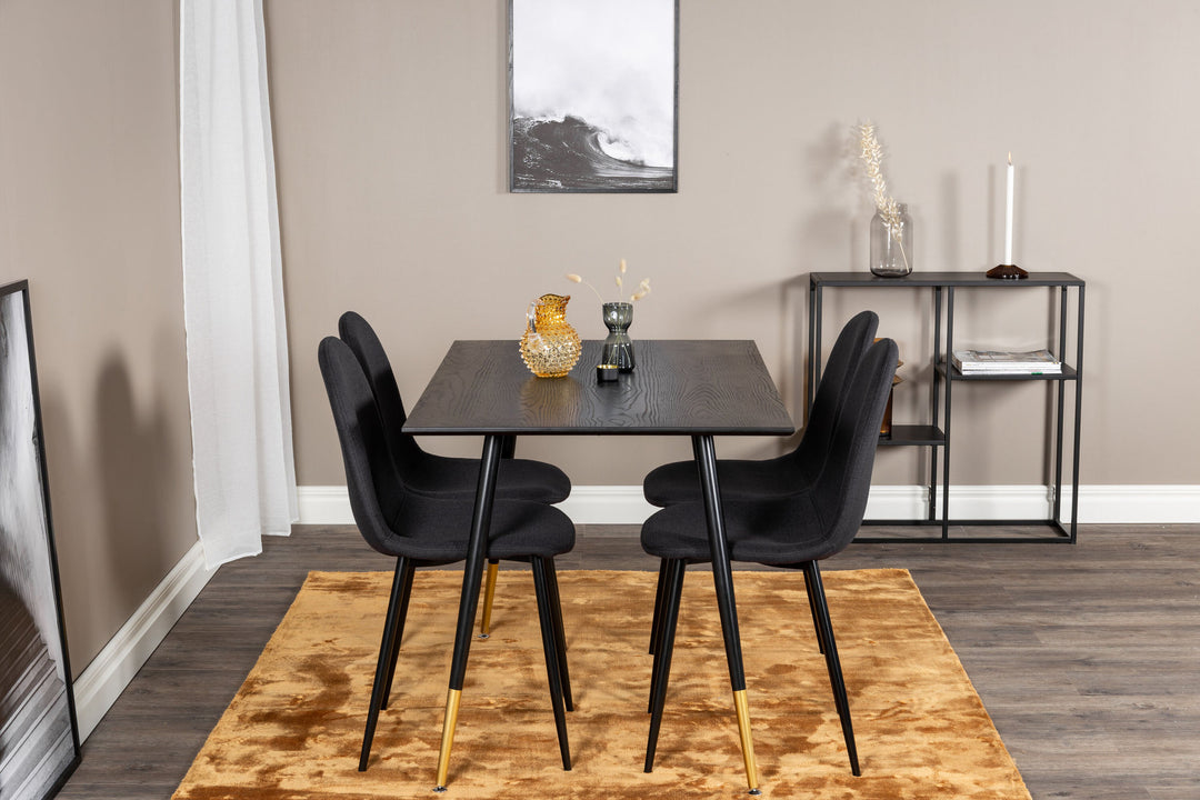 Venture Home Dipp Dining Table - 120 cm - Black Veneer - Black Legs w. Brass dipp+Polar Dining Chair - Black Legs - Black Fabric_4