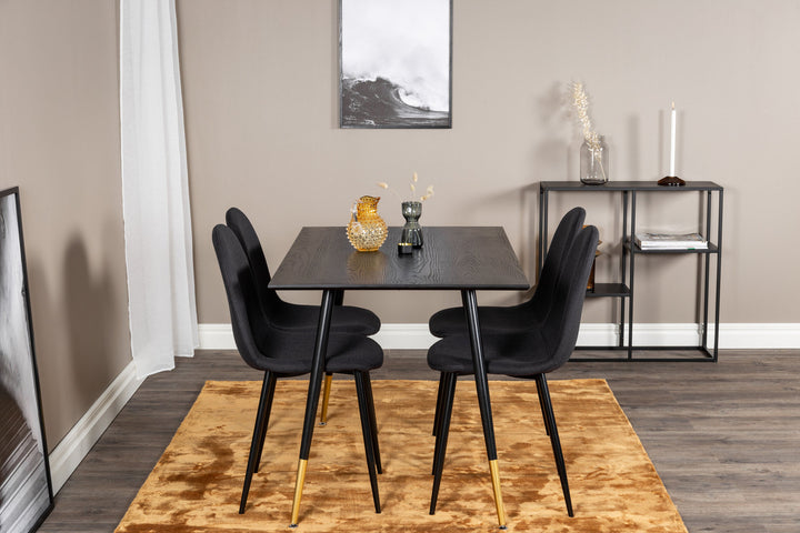 Venture Home Dipp Dining Table - 120 cm - Black Veneer - Black Legs w. Brass dipp+Polar Dining Chair - Black Legs - Black Fabric_4