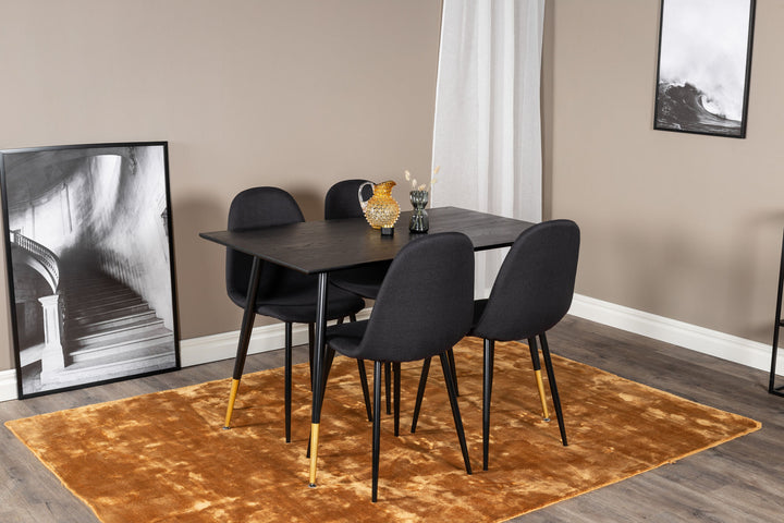 Venture Home Dipp Dining Table - 120 cm - Black Veneer - Black Legs w. Brass dipp+Polar Dining Chair - Black Legs - Black Fabric_4