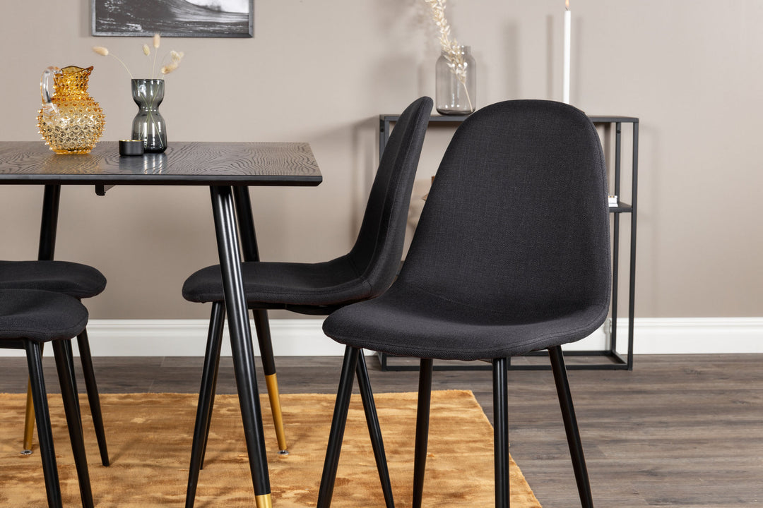 Venture Home Dipp Dining Table - 120 cm - Black Veneer - Black Legs w. Brass dipp+Polar Dining Chair - Black Legs - Black Fabric_4