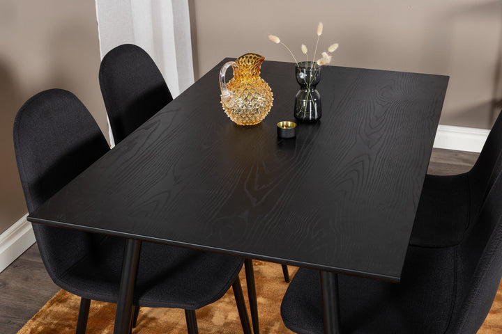 Venture Home Dipp Dining Table - 120 cm - Black Veneer - Black Legs w. Brass dipp+Polar Dining Chair - Black Legs - Black Fabric_4