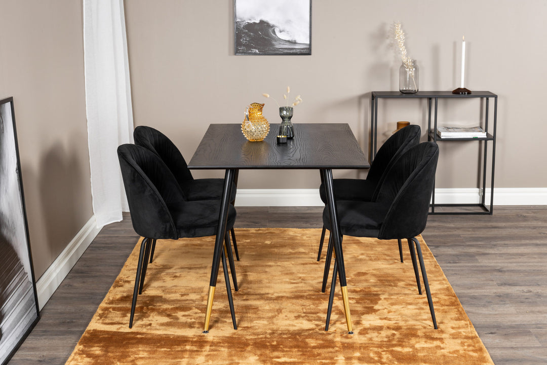 Venture Home Dipp Dining Table - 120 cm - Black Veneer - Black Legs w. Brass dipp+Wrinkles Dining Chair - Black Legs - Black Velvet_4
