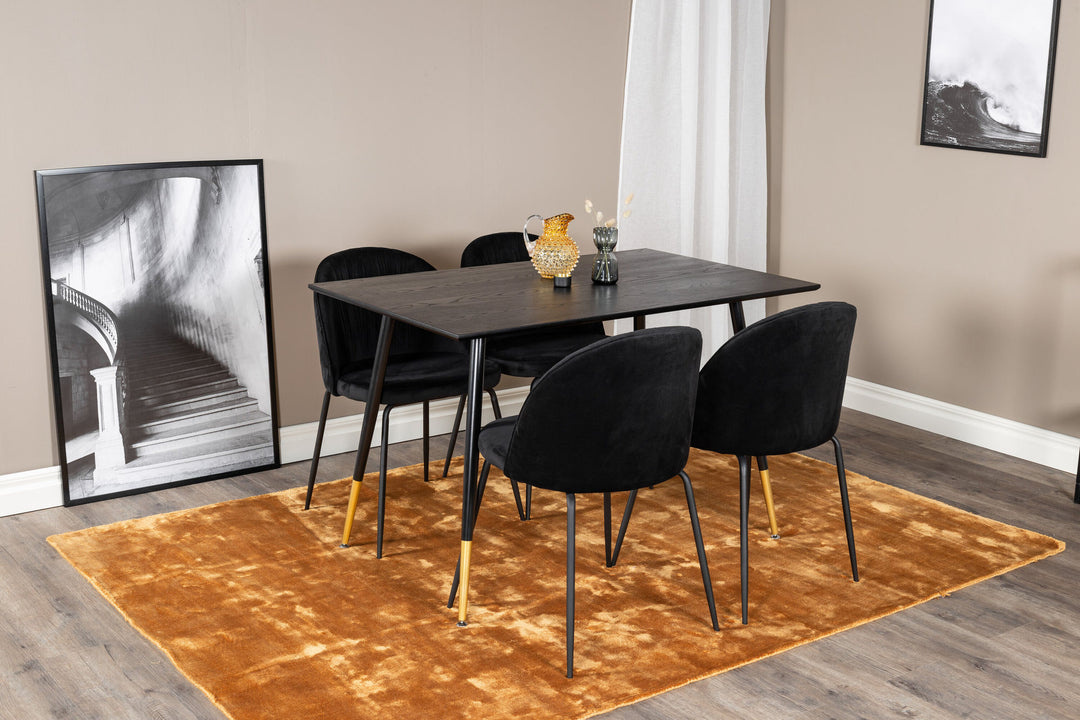 Venture Home Dipp Dining Table - 120 cm - Black Veneer - Black Legs w. Brass dipp+Wrinkles Dining Chair - Black Legs - Black Velvet_4