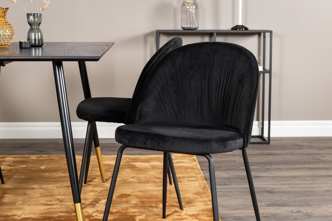 Venture Home Dipp Dining Table - 120 cm - Black Veneer - Black Legs w. Brass dipp+Wrinkles Dining Chair - Black Legs - Black Velvet_4