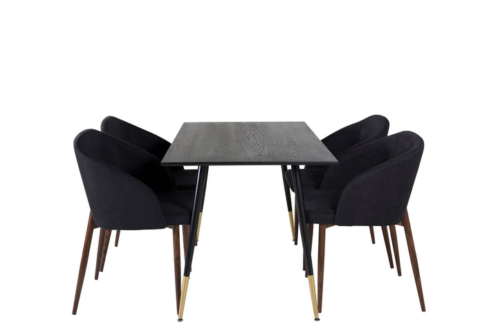 Venture Home Dipp Dining Table - 120 cm - Black Veneer - Black Legs w. Brass dipp+Arch Dining Chair - Walnut Legs - Black Fabric_4