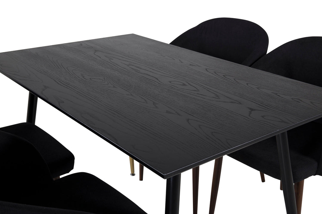 Venture Home Dipp Dining Table - 120 cm - Black Veneer - Black Legs w. Brass dipp+Arch Dining Chair - Walnut Legs - Black Fabric_4